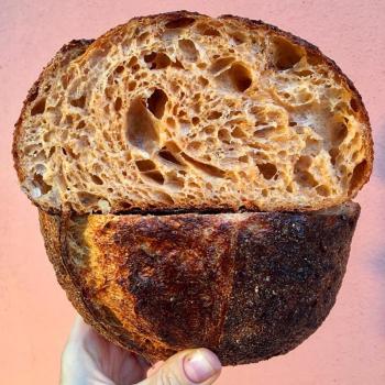 Brownie Artisan bread with seeds first slice