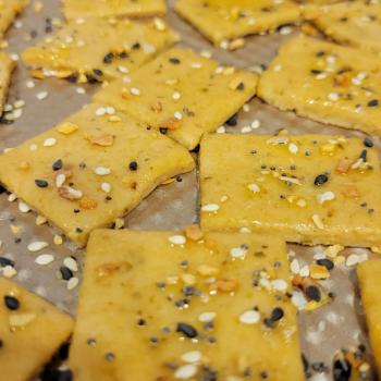 PixieDough Seeded Sourdough Discard Cracker Bites first slice