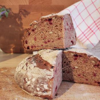 September starter Sourdough beetroot bread first slice